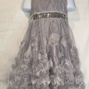 Little Lass Silver Floral Kids Dress 2t